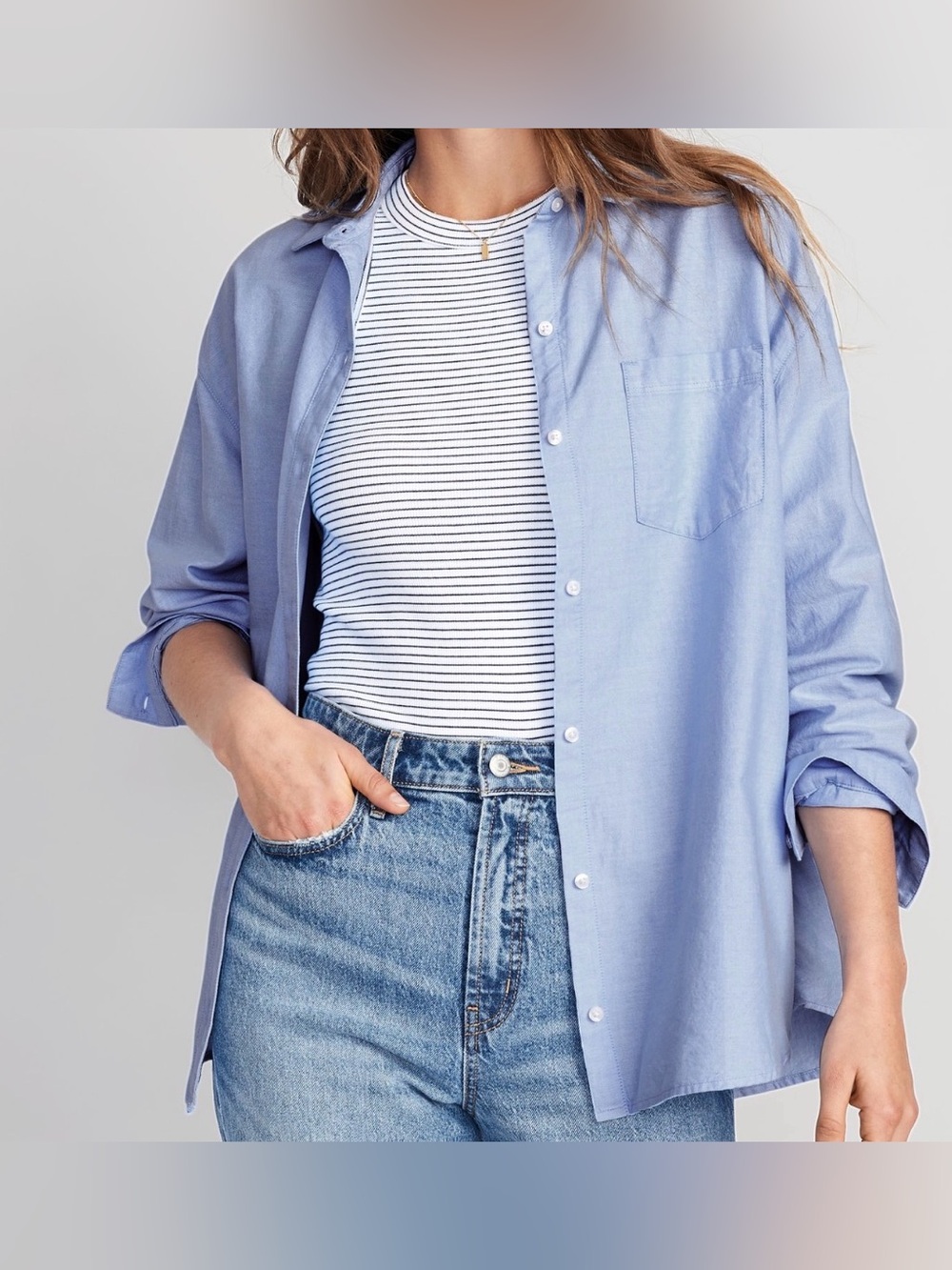 Old Navy Oversized Button Down Boyfriend Shirt - XXL - Oxford Blue - Picture 5 of 7